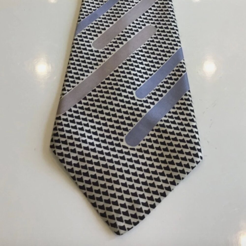 Share Vintage 50s 100% Silk Towncraft Cravats, Tie black, taupe,pale blue on cre